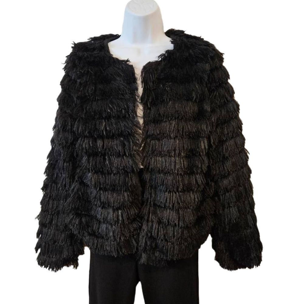 🌹Black Shaggy Jacket sz S Dress up or down